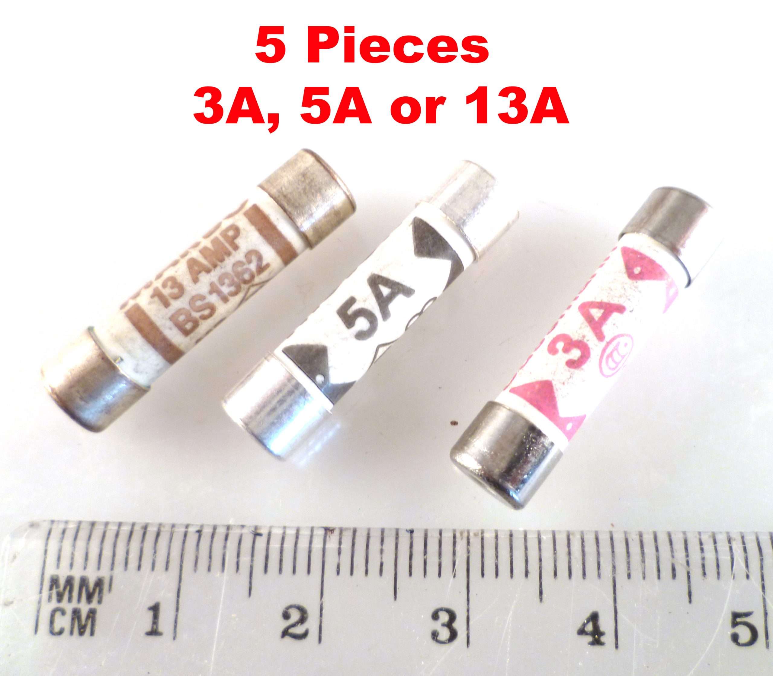 British Standard Plug Top Fuses 3, 5, + 13Amp 5 Pieces OLB022