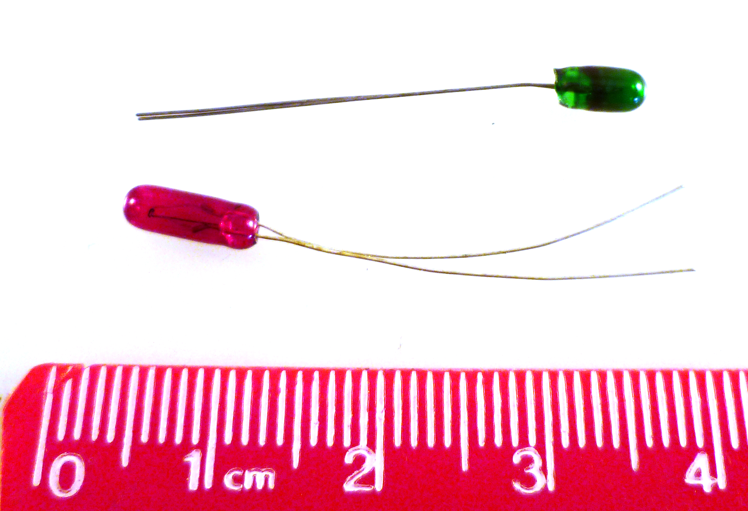 Sub Miniature Wire Ended Bulbs 5Vdc Green or 12Vdc Red 65mA 2 Pieces