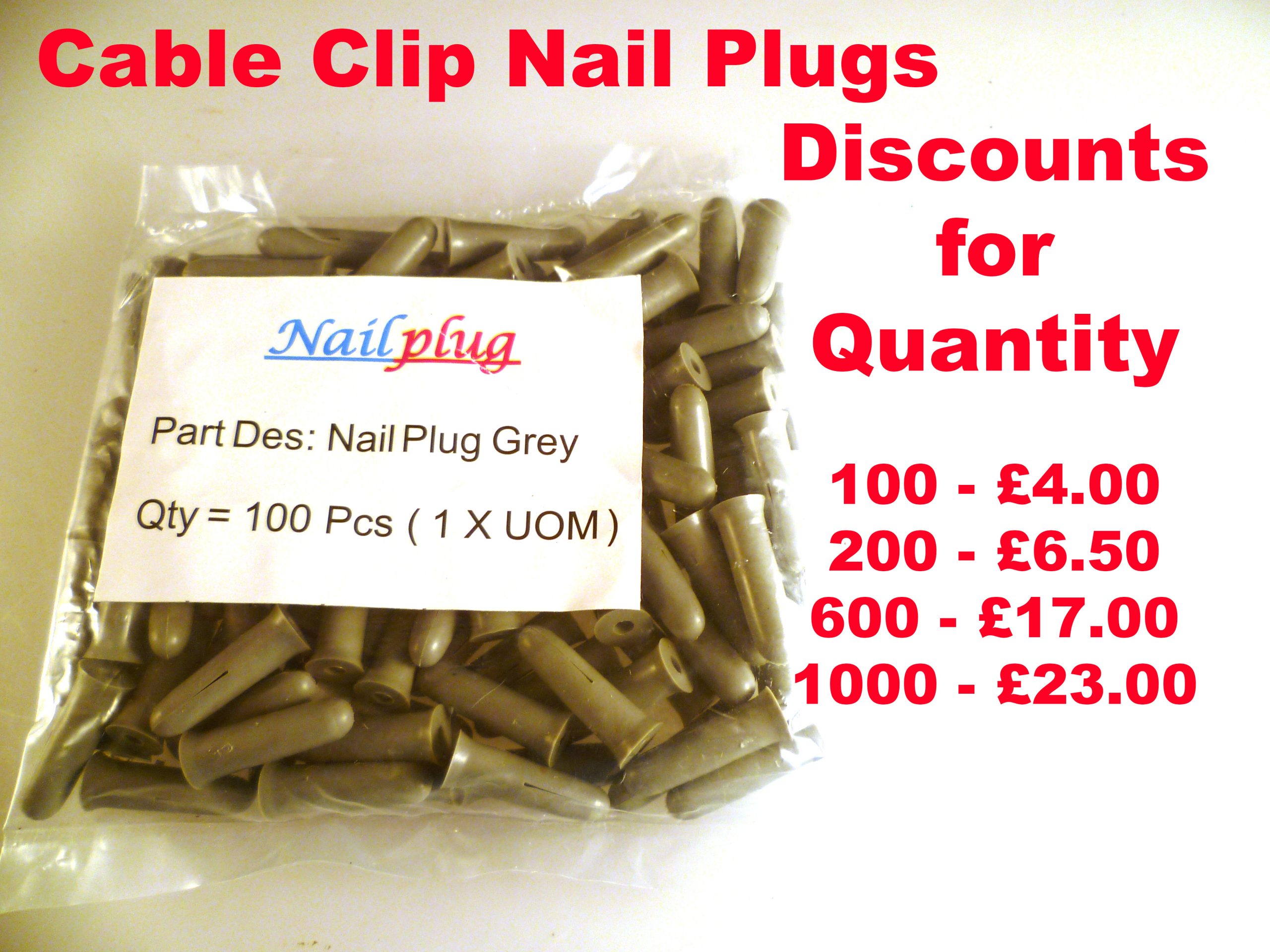Cable Clip Nail Plugs For a Pro Fix Secure to Hard+Soft Walls 5x18mm
