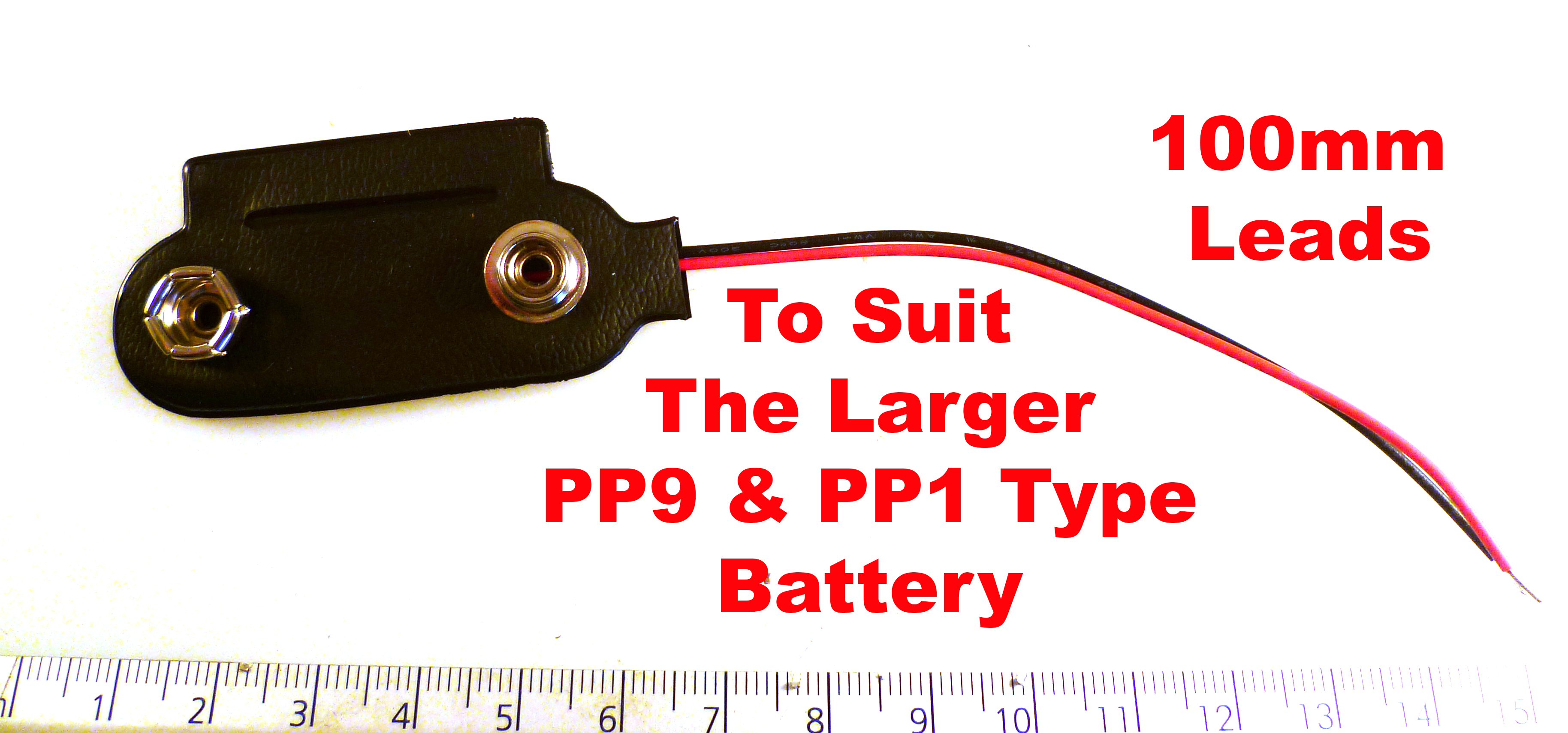 PP9 and PP1 Black and Red Battery Lead 100mm Snap On OM1157