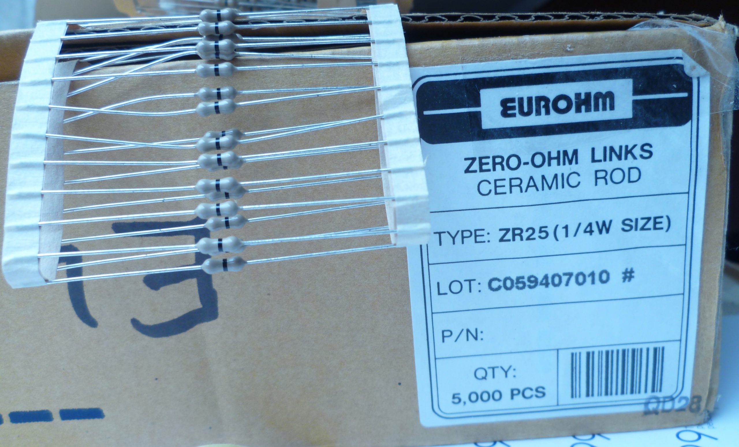 Eurohm Zero Ohm Ceramic Rod Link Resistor ZR25 1/4W Size 100 Pieces OM0399A