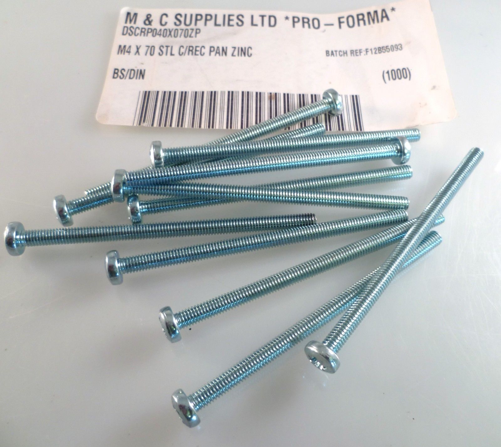 M4 70mm Steel C/REC Pozi Pan Head Zinc Machine Screws 10 Pieces MBE007g