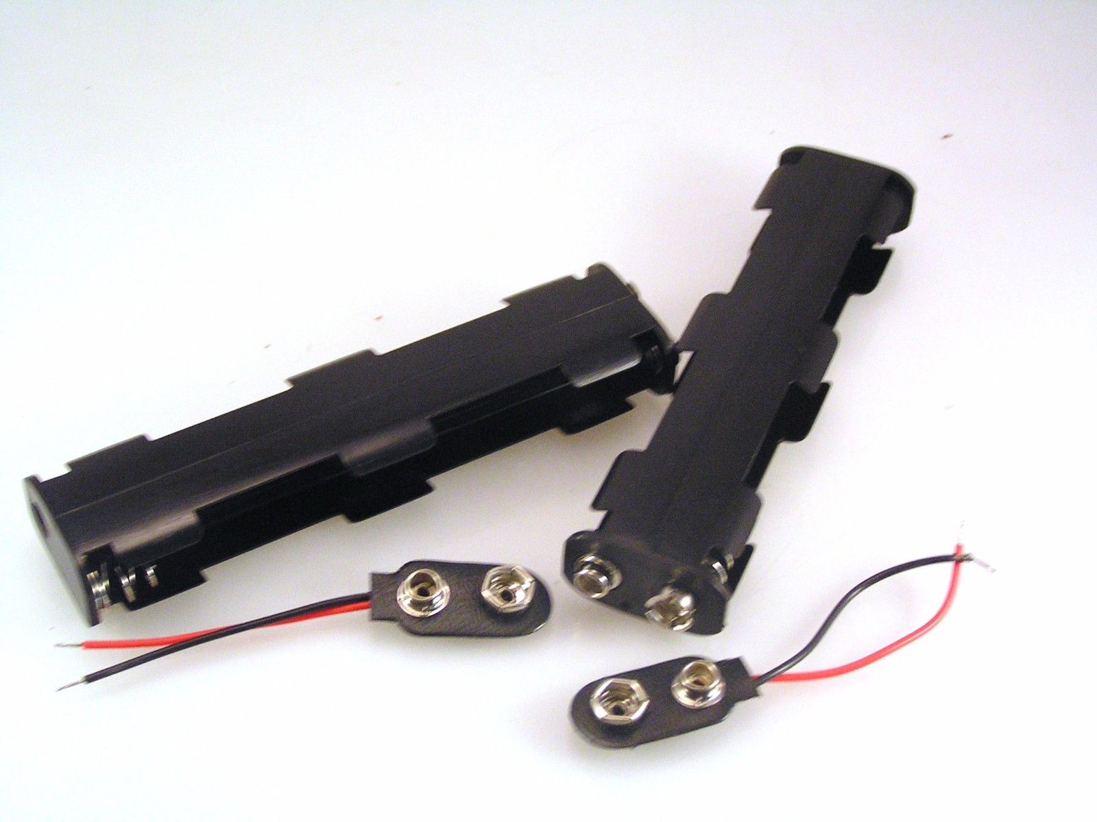 4 x AA (UM3) Battery Holder (Long) & PP3 Clip Red/Black 50mm 2pcs