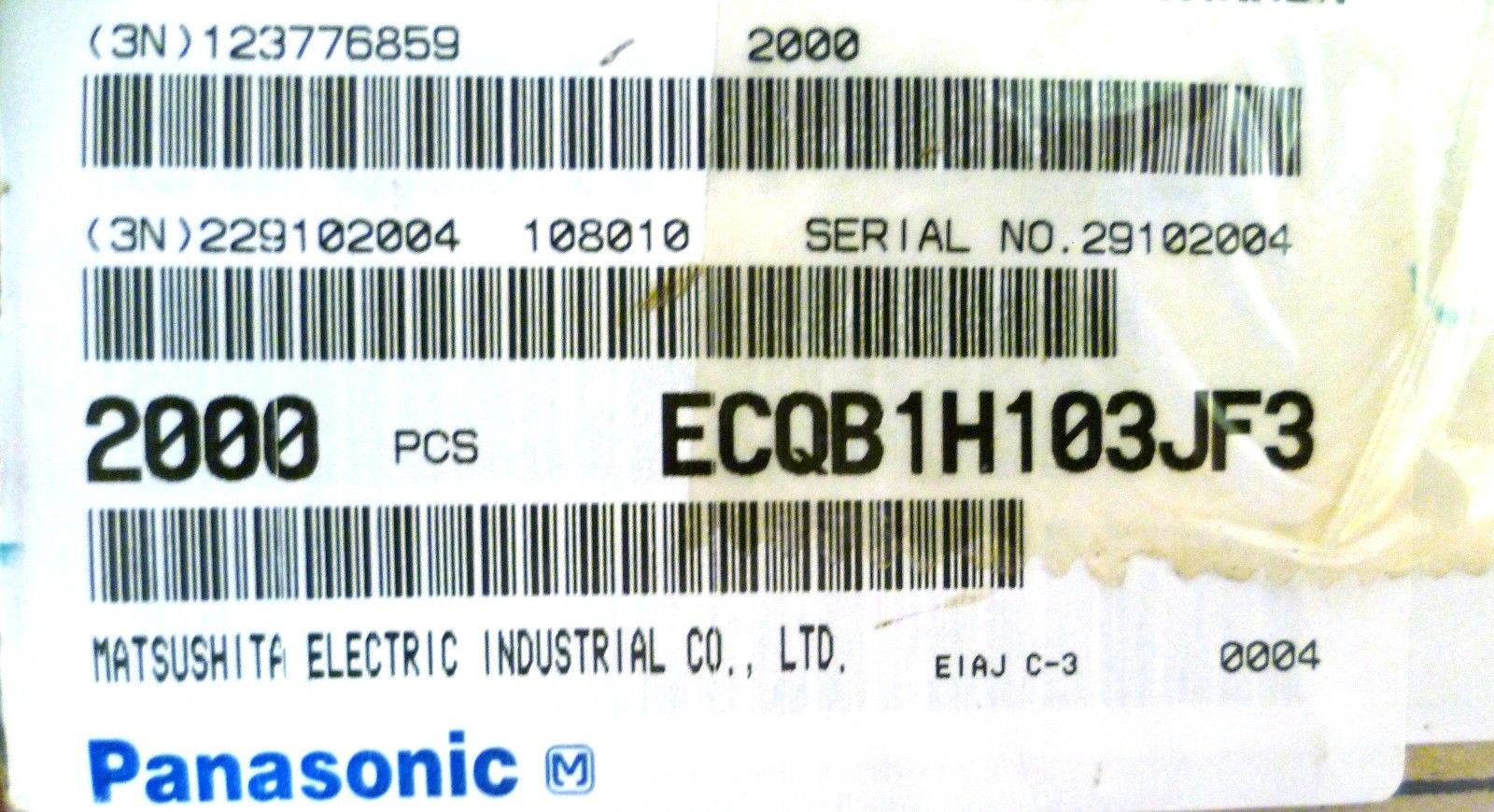 Panasonic ECQB1H103JF3 10000pF 50V Plastic Film Capacitor Select Qty