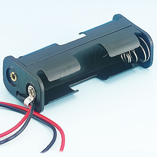 Battery holder 2 x AA PCB mount thermoplastic with leads 2 pieces