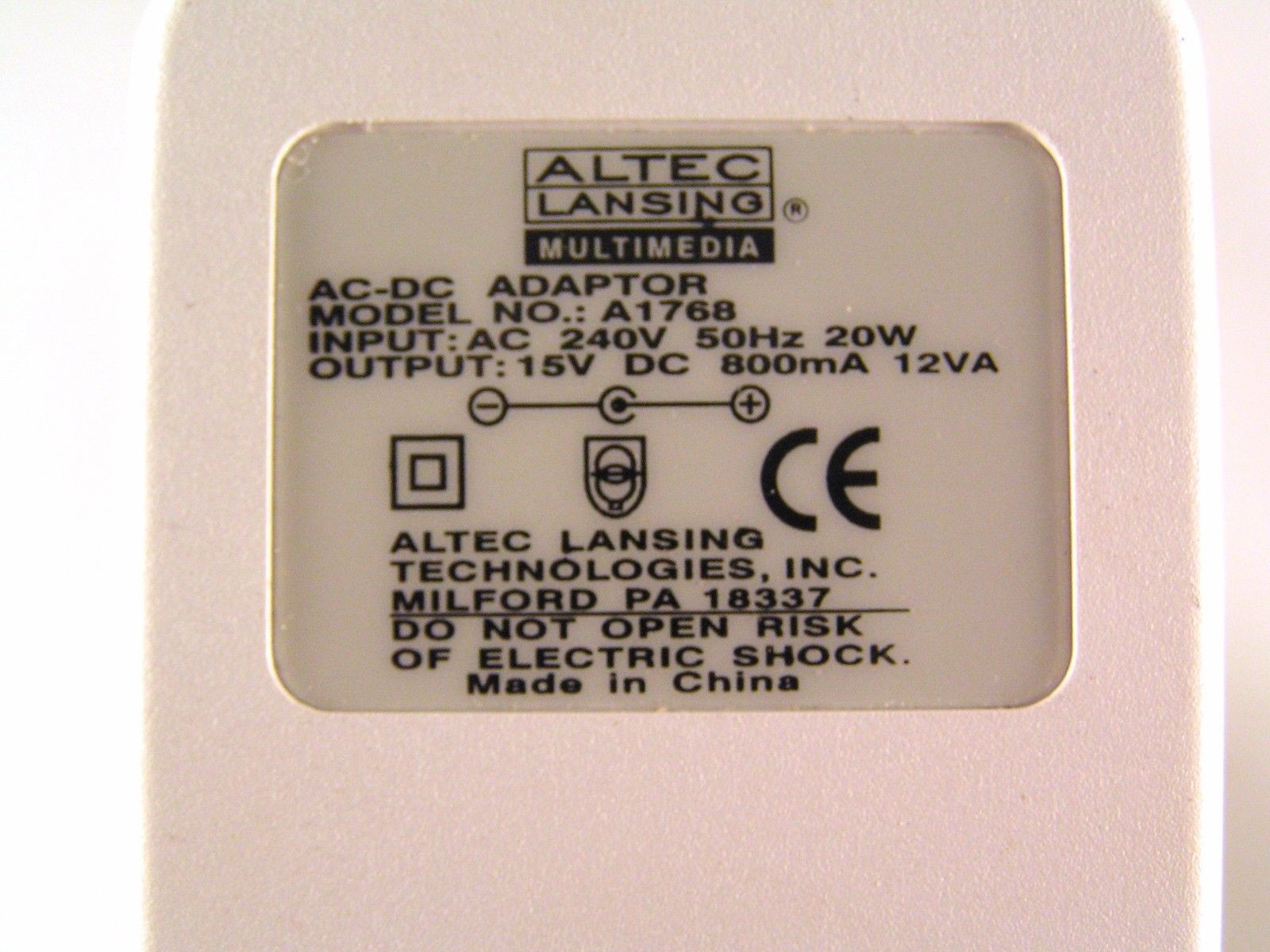 Altec Lansing A1768 UK 3 Pin 240V Input 